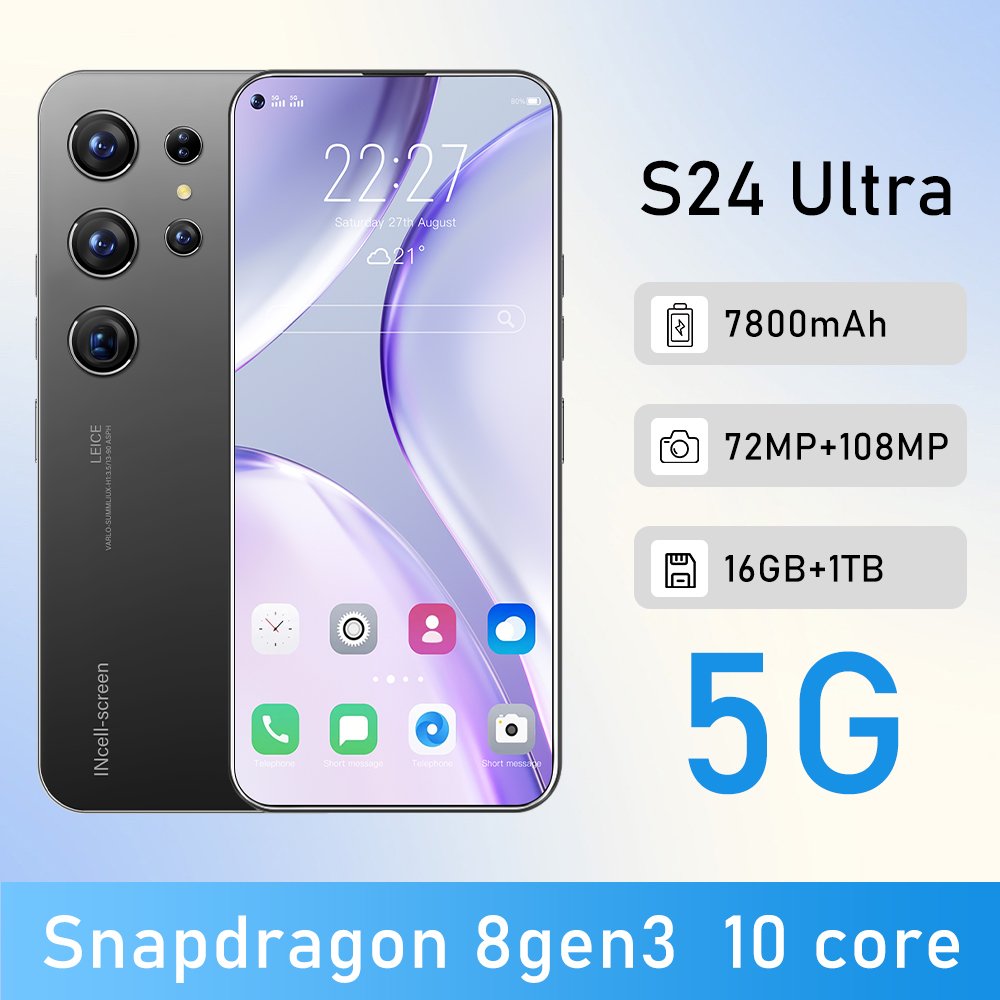 S24 Ultra 5G Smartphone 16GB+1TB 7.3 Inch 4K Display Unlocked Dual SIM Octa Core CPU Android 13.0 108MP Rear Smart French
